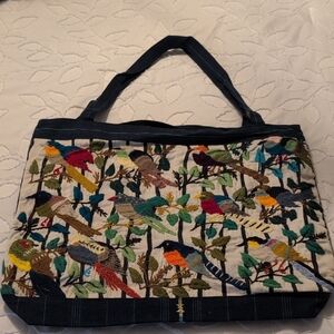 Embroidered Bird Pattern Tote Bag